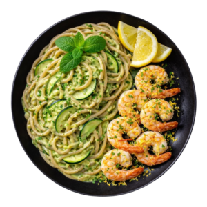 Linguine Integrali al Gamberi al Limone (Crema di Zucchine e Ricotta Leggera)
