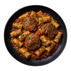 Rigatoni intégrales salsa pomodoro à la joue de bœuf